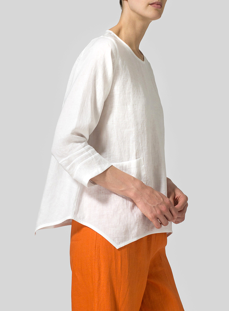 Linen Round Neck 3/4 Sleeve Top