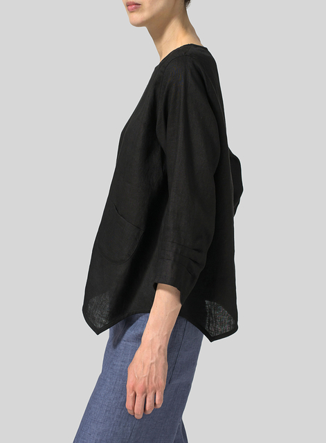 Linen Round Neck 3/4 Sleeve Top