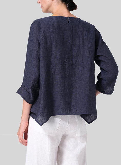 Linen Round Neck 3/4 Sleeve Top