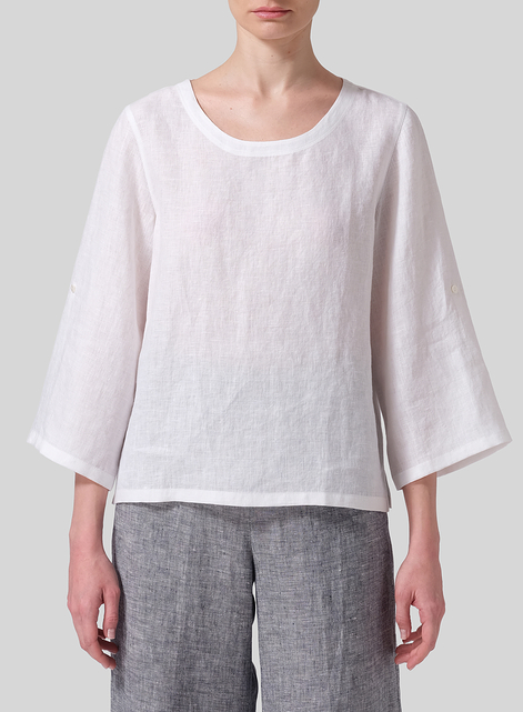 Linen Relaxed Fit Boat Neck Top