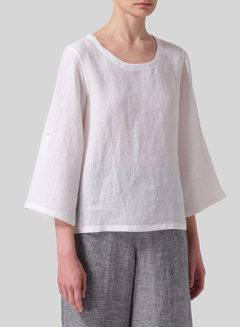 Linen Relaxed Fit Boat Neck Top