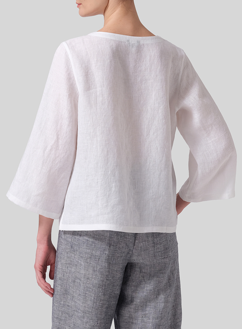 Linen Relaxed Fit Boat Neck Top