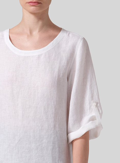 Linen Relaxed Fit Boat Neck Top