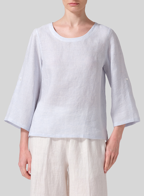 Linen Relaxed Fit Boat Neck Top