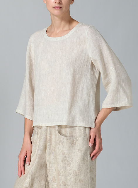 Linen Relaxed Fit Boat Neck Top