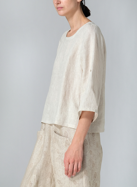 Linen Relaxed Fit Boat Neck Top