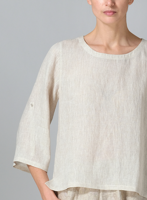 Linen Relaxed Fit Boat Neck Top