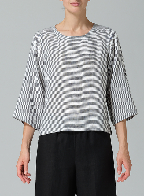 Linen Relaxed Fit Boat Neck Top