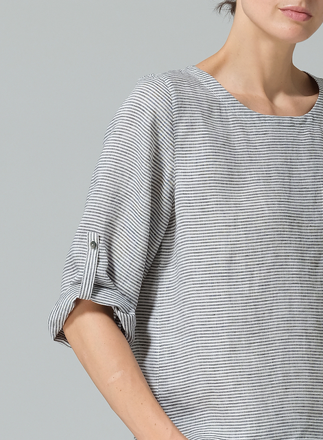 Linen Relaxed Fit Boat Neck Top