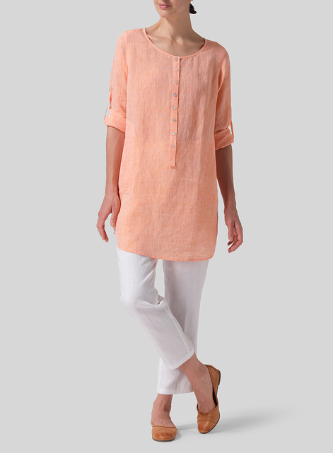 Linen Half Button Long Top