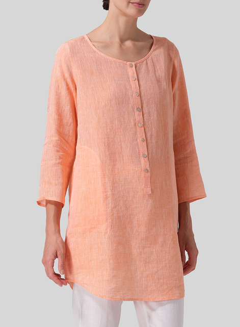 Linen Half Button Long Top