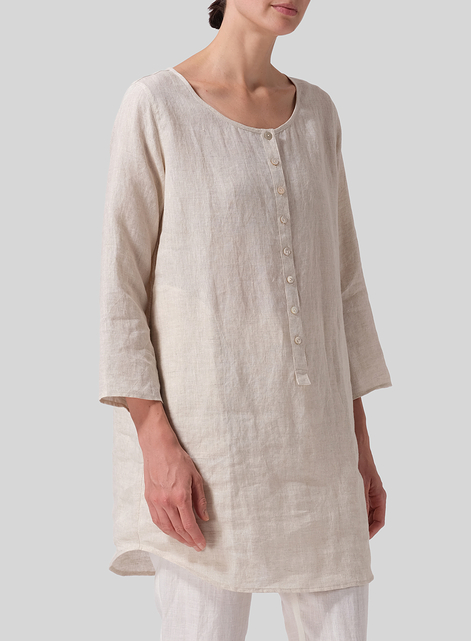 Linen Half Button Long Top