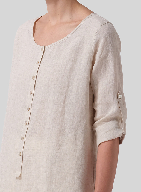 Linen Half Button Long Top