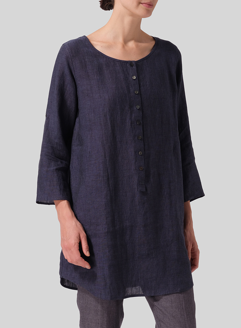 Linen Half Button Long Top