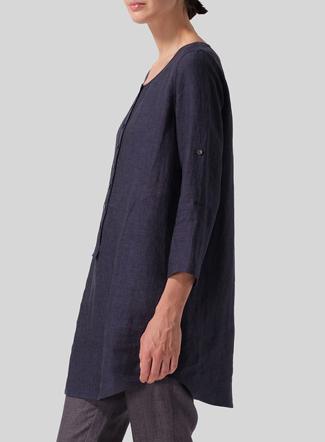 Linen Half Button Long Top