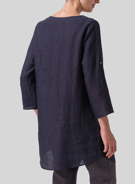 Linen Half Button Long Top