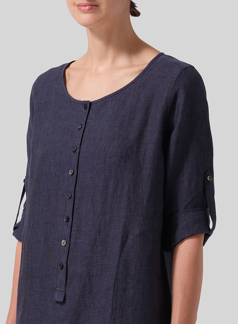 Linen Half Button Long Top