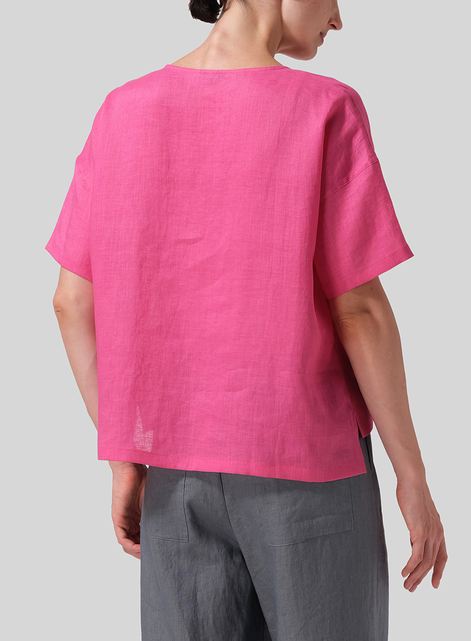 Linen Half Sleeve Boxy Top