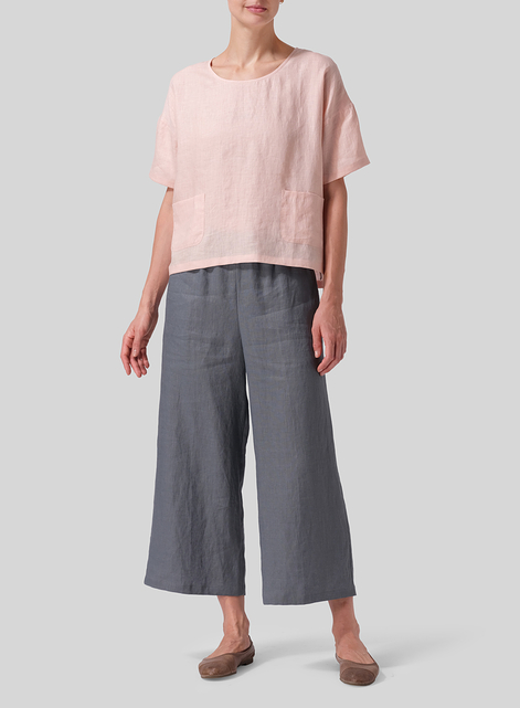 Linen Half Sleeve Boxy Top