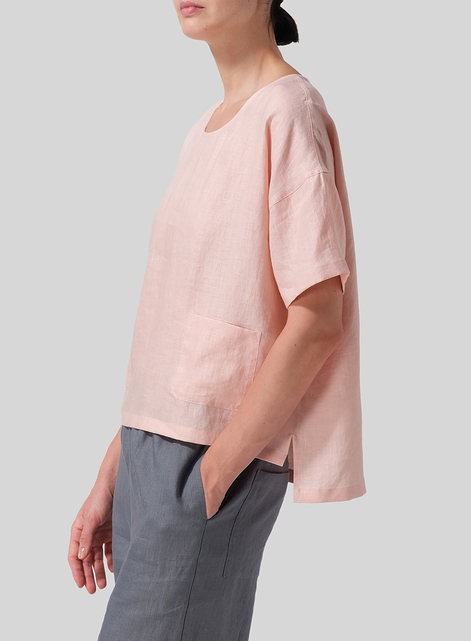 Linen Half Sleeve Boxy Top