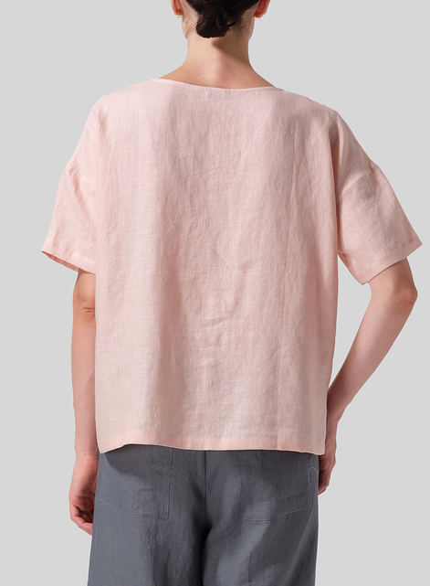 Linen Half Sleeve Boxy Top