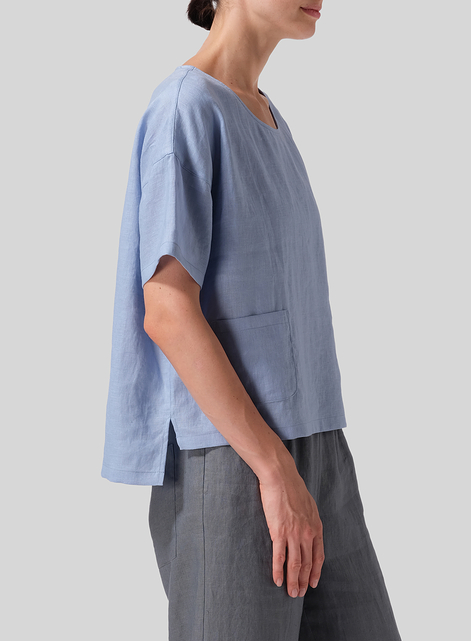 Linen Half Sleeve Boxy Top