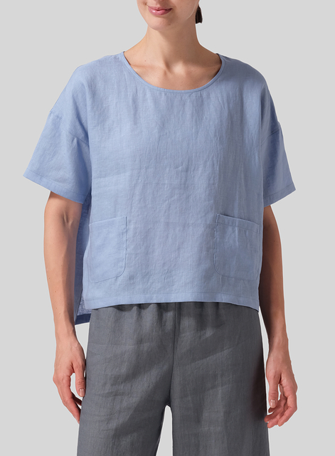 Linen Half Sleeve Boxy Top