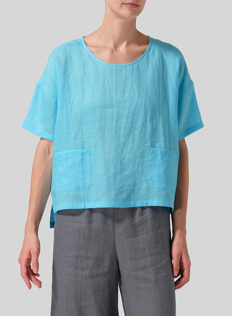 Linen Half Sleeve Boxy Top