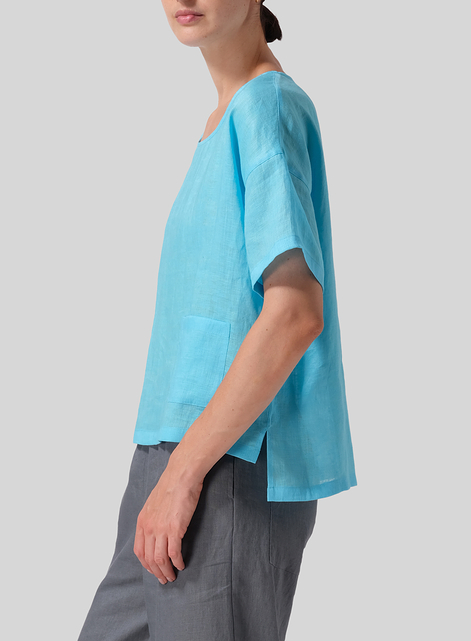 Linen Half Sleeve Boxy Top