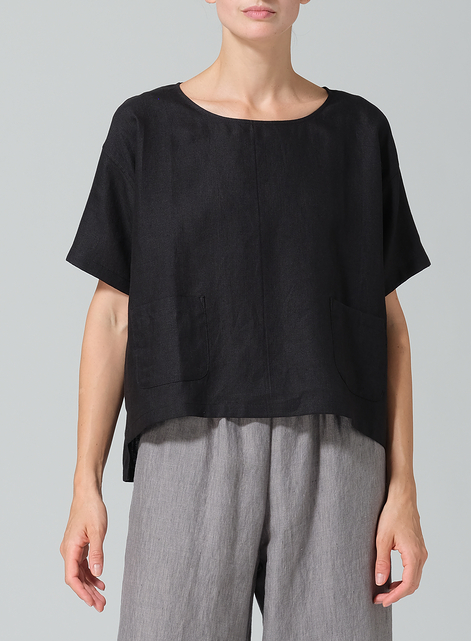 Linen Half Sleeve Boxy Top