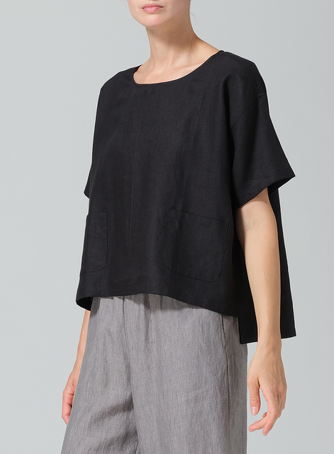 Linen Half Sleeve Boxy Top