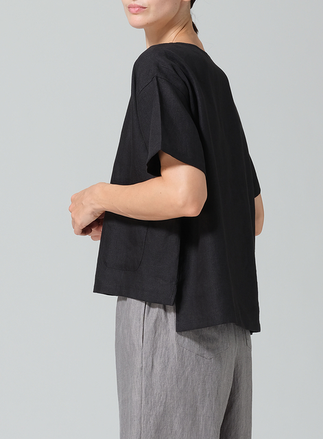 Linen Half Sleeve Boxy Top