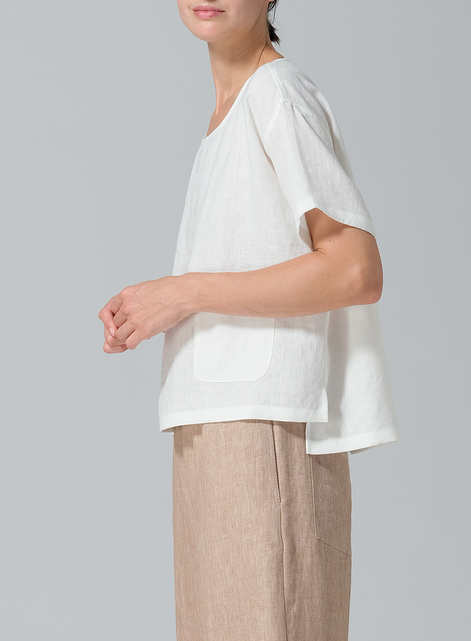 Linen Half Sleeve Boxy Top