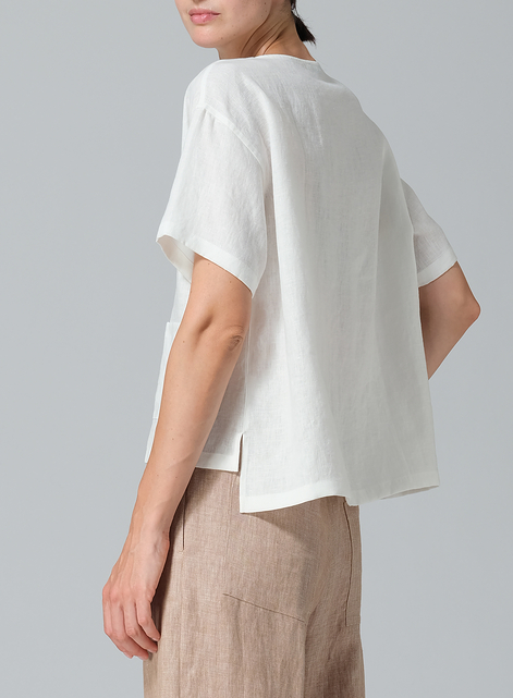 Linen Half Sleeve Boxy Top