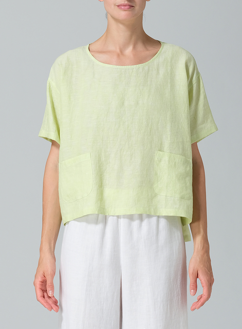 Linen Half Sleeve Boxy Top