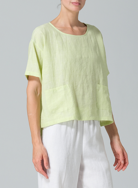 Linen Half Sleeve Boxy Top