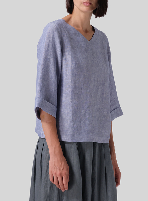 Linen Nice Fit Wider Three-quarter Sleeve Top