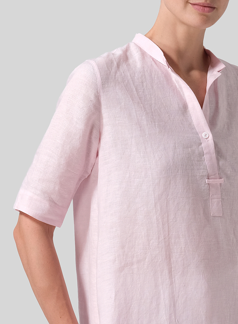 Linen A-line Tunic With Double-layer Collar