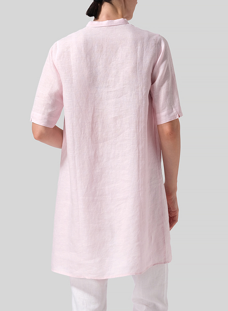 Linen A-line Tunic With Double-layer Collar