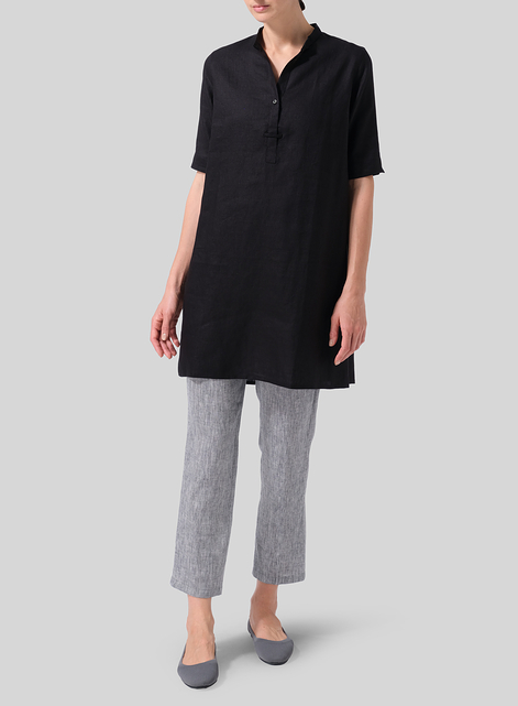 Linen A-line Tunic With Double-layer Collar