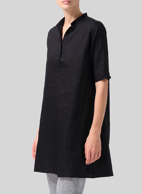 Linen A-line Tunic With Double-layer Collar