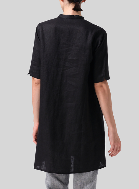 Linen A-line Tunic With Double-layer Collar