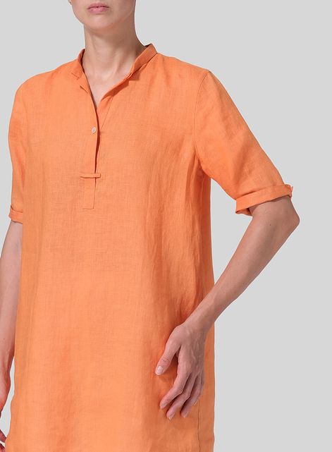 Linen A-line Tunic With Double-layer Collar