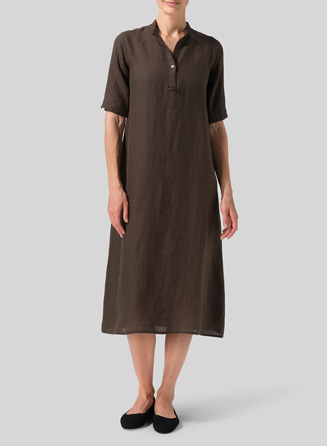 Linen Short Sleeve A-line Tunic Dress