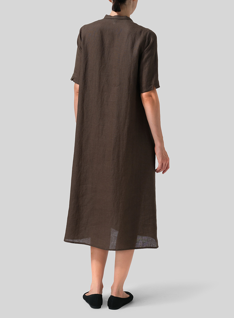 Linen Short Sleeve A-line Tunic Dress