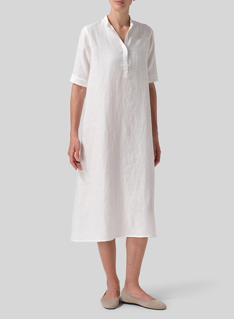 Linen Short Sleeve A-line Tunic Dress