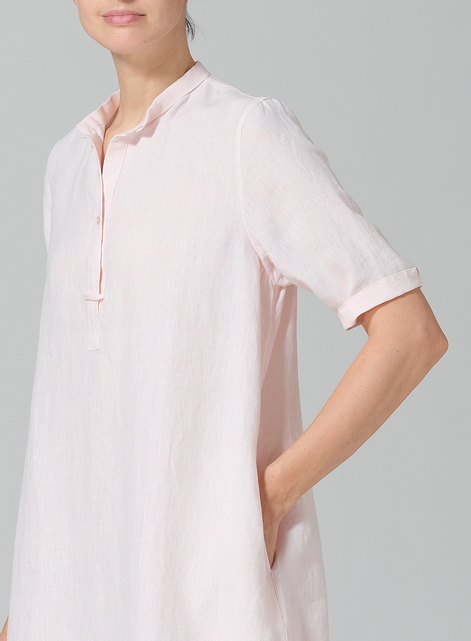 Linen Short Sleeve A-line Tunic Dress