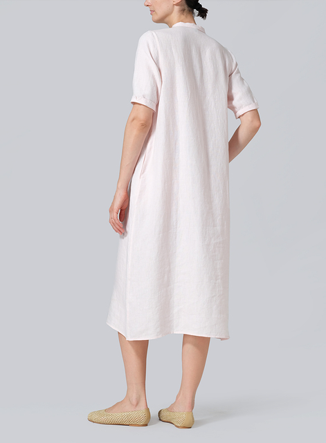 Linen Short Sleeve A-line Tunic Dress