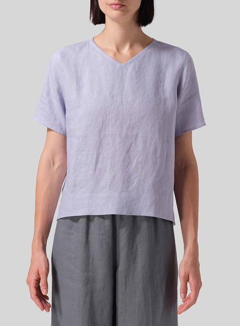 Linen Regular Fit V-Neck Short Top