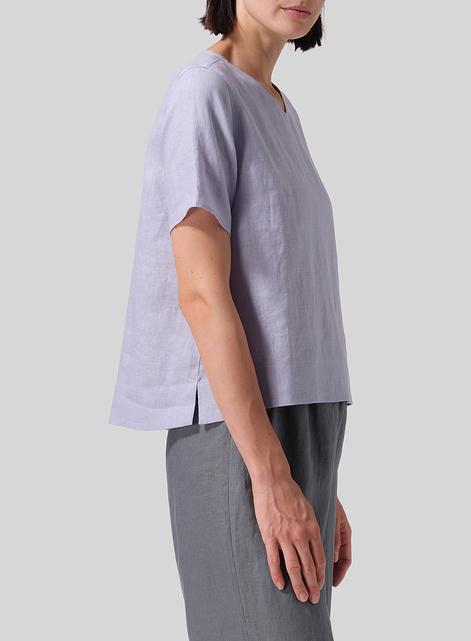 Linen Regular Fit V-Neck Short Top